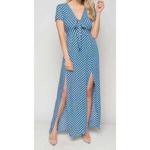 Hyfve Dress Womens Medium Blue Polka Dot Maxi‎ Cut Out Tie Pinup Mod Retro